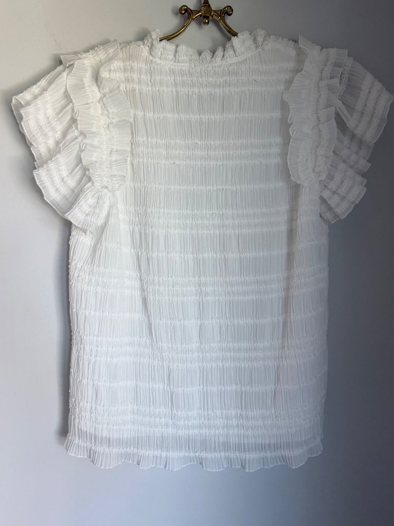 Shop Stevie White Ruffle Sleeve Textured Blouse Size Medium Nwt — image 5 of 5